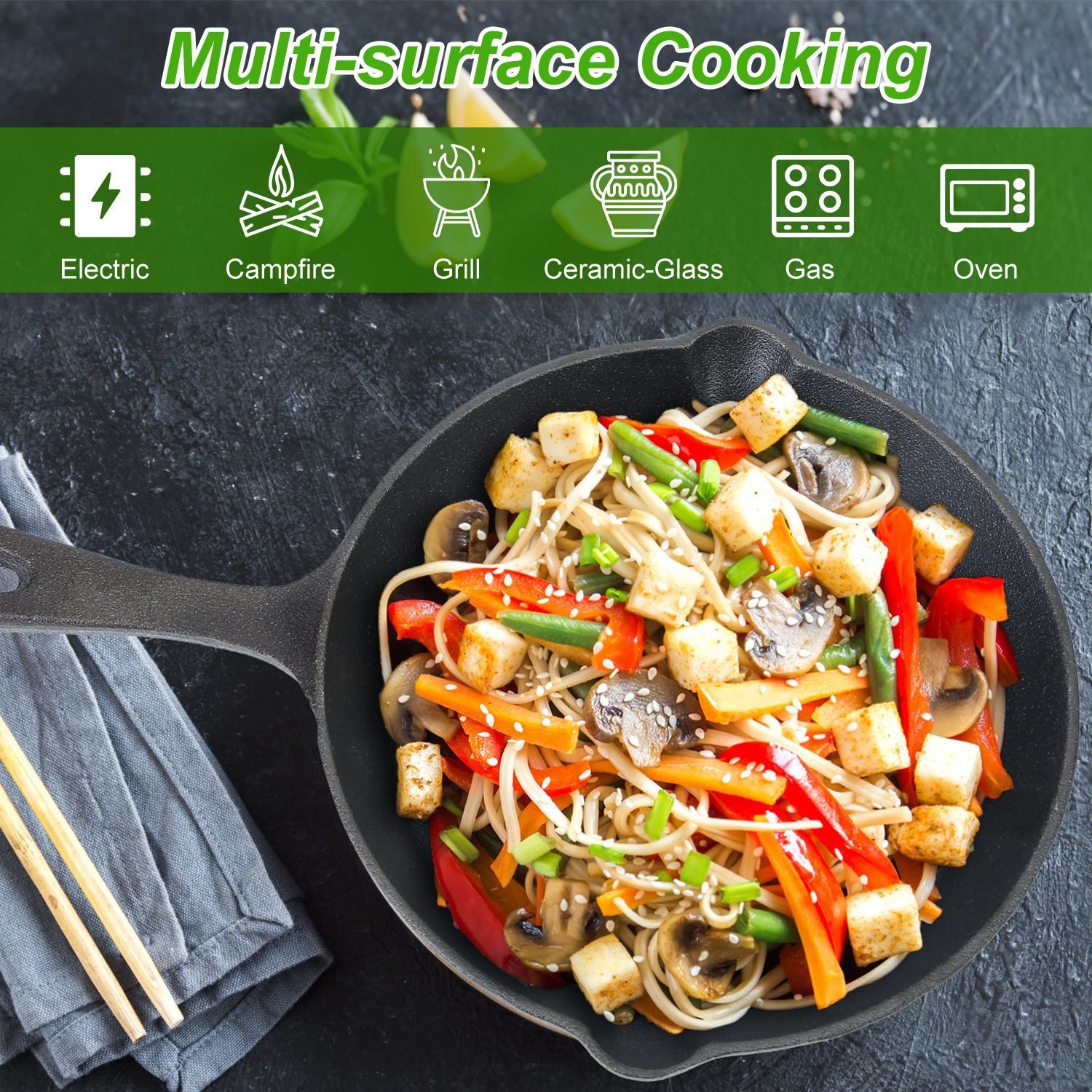 3Pcs Pre-Seasoned Cast Iron Skillet Set For Indoor Outdoor 6in 8in 10in Non-Stick Oven Safe Cookware Heat-Resistant Frying Pan For Frying Cooking Baking - Image 5