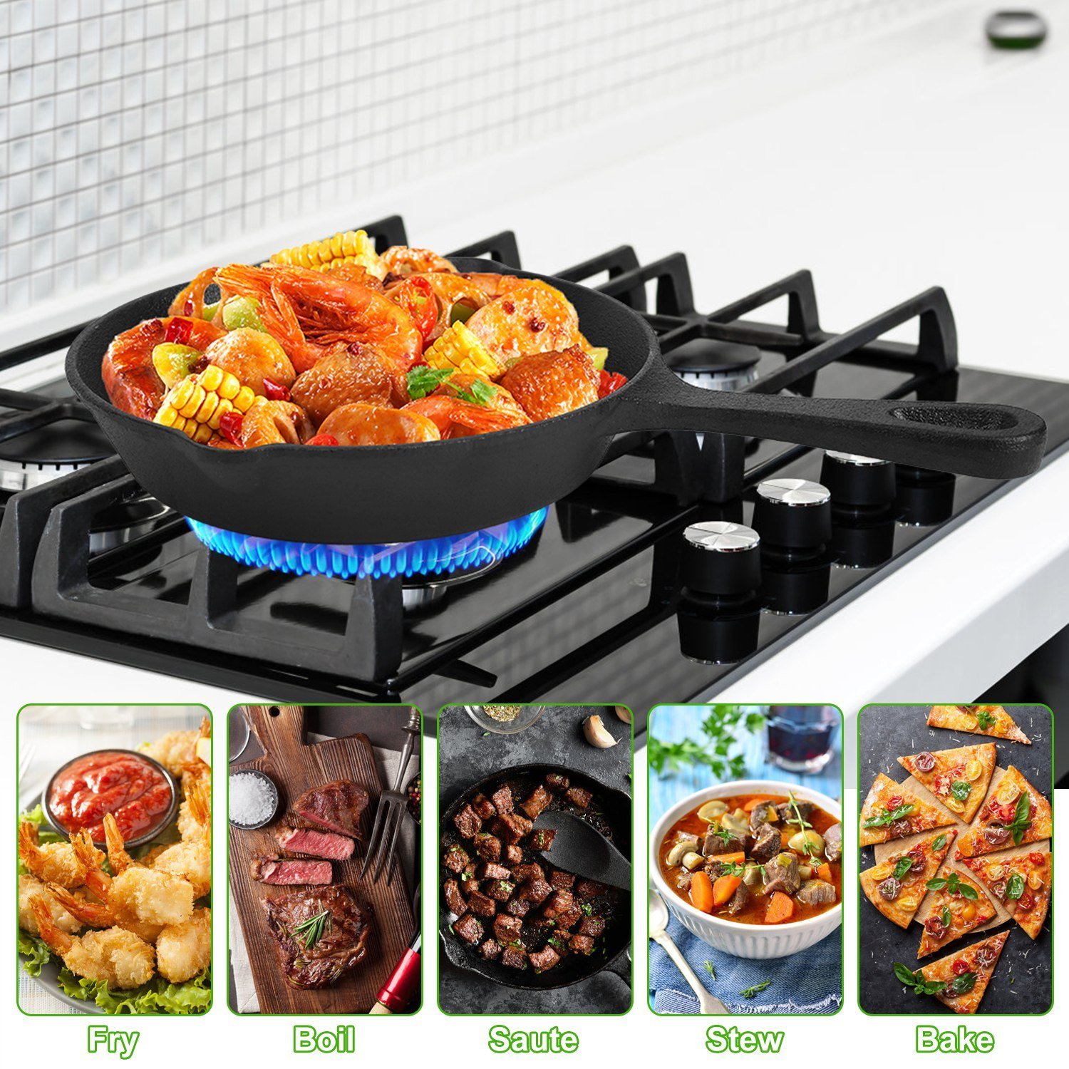 3Pcs Pre-Seasoned Cast Iron Skillet Set For Indoor Outdoor 6in 8in 10in Non-Stick Oven Safe Cookware Heat-Resistant Frying Pan For Frying Cooking Baking - Image 4