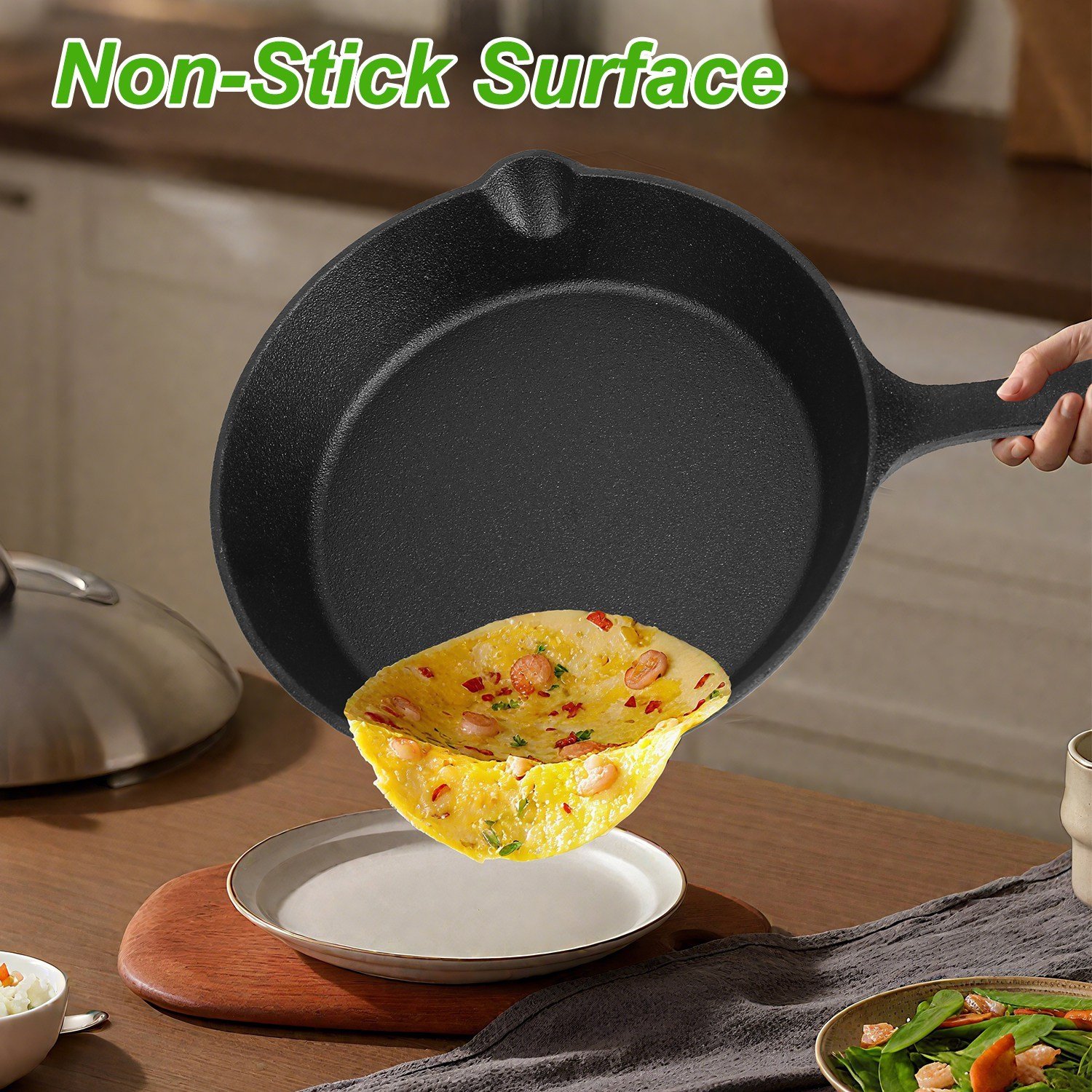 3Pcs Pre-Seasoned Cast Iron Skillet Set For Indoor Outdoor 6in 8in 10in Non-Stick Oven Safe Cookware Heat-Resistant Frying Pan For Frying Cooking Baking - Image 8