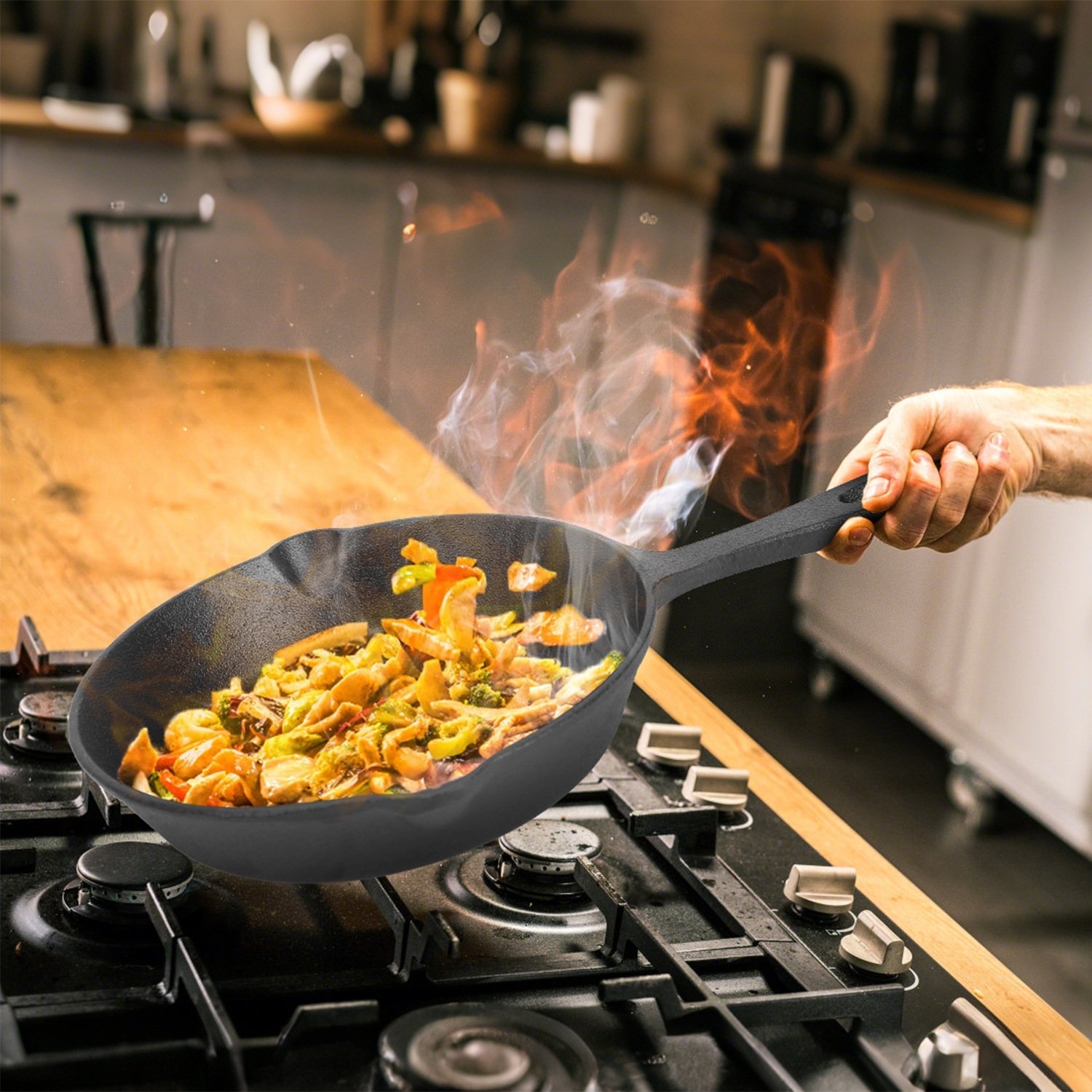 3Pcs Pre-Seasoned Cast Iron Skillet Set For Indoor Outdoor 6in 8in 10in Non-Stick Oven Safe Cookware Heat-Resistant Frying Pan For Frying Cooking Baking - Image 6