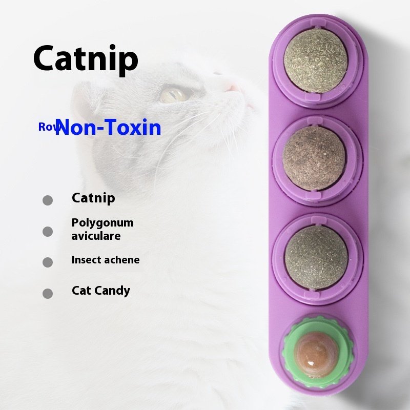 4 In 1 Rotating Catnip Silver Vine Ball Teeth Cleaning Acne Prevention Digestive Health Wall Stick On Toy Edible Safe Material - Image 3