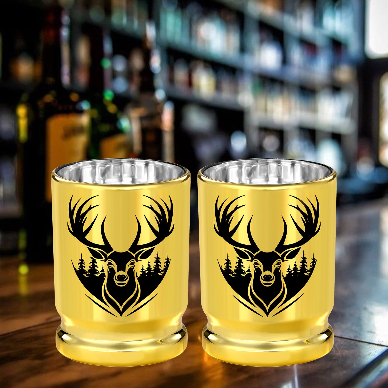 2pcs 50 Caliber Deer Head Golden Plastic Wine Glasses With Gift Box - Leak Proof, Reusable - Stylish Animal Print Design, Suitable For Whiskey, Tequila, Etc - Image 2