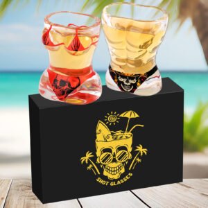 2 Pieces, Black Muscle Men's And Red Bikini Skull Style Glass Small Wine Glasses Bar Tools Christmas Gift, Halloween Gift, Birthday Gift, Company Party Gift, Universal Gift