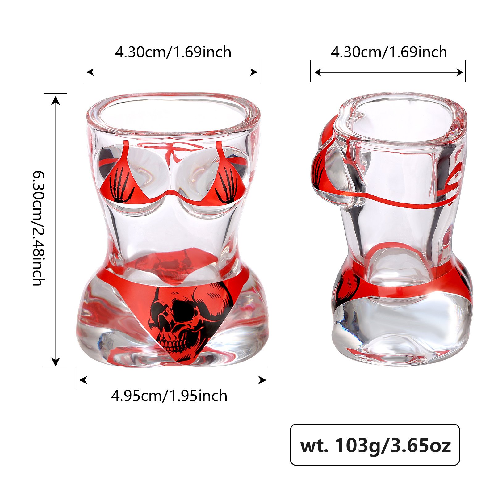 2 Pieces, Black Muscle Men's And Red Bikini Skull Style Glass Small Wine Glasses Bar Tools Christmas Gift, Halloween Gift, Birthday Gift, Company Party Gift, Universal Gift - Image 2