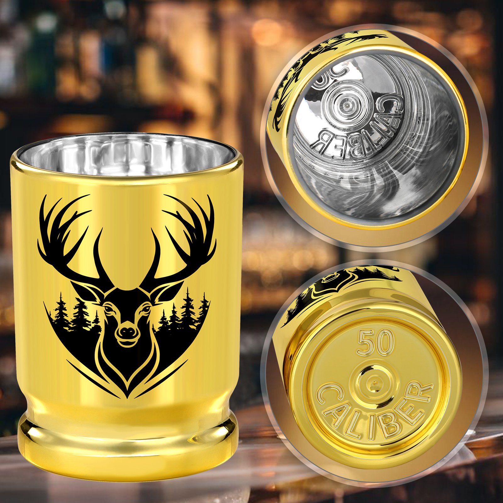 2pcs 50 Caliber Deer Head Golden Plastic Wine Glasses With Gift Box - Leak Proof, Reusable - Stylish Animal Print Design, Suitable For Whiskey, Tequila, Etc - Image 9
