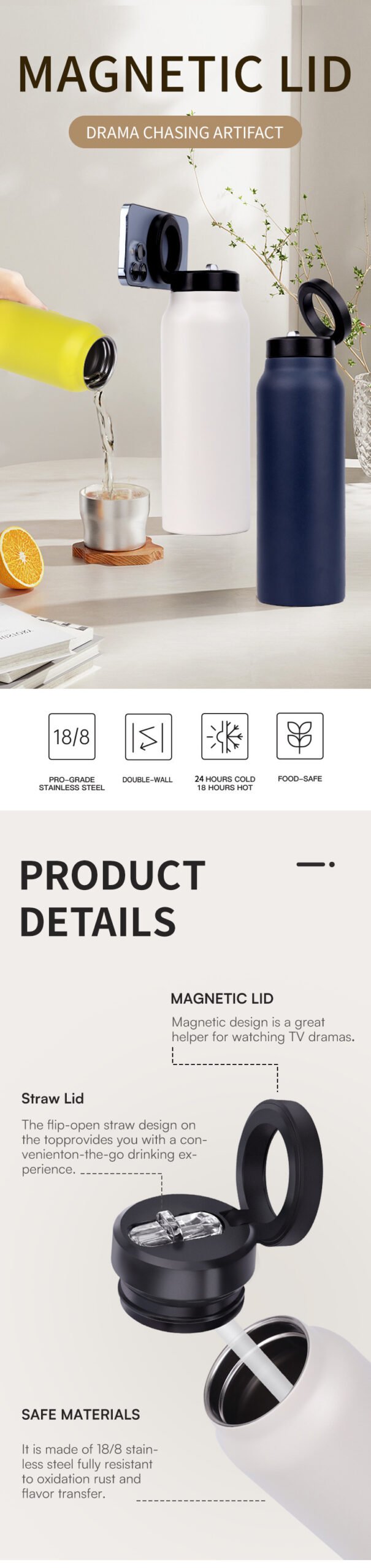 304 Stainless Steel Vacuum Cup Creative Magnetic Water Cup Insulated Sports Water Bottle With Straw Outdoor Insulated Water Mug With Magnetic Phone Holder - Image 3