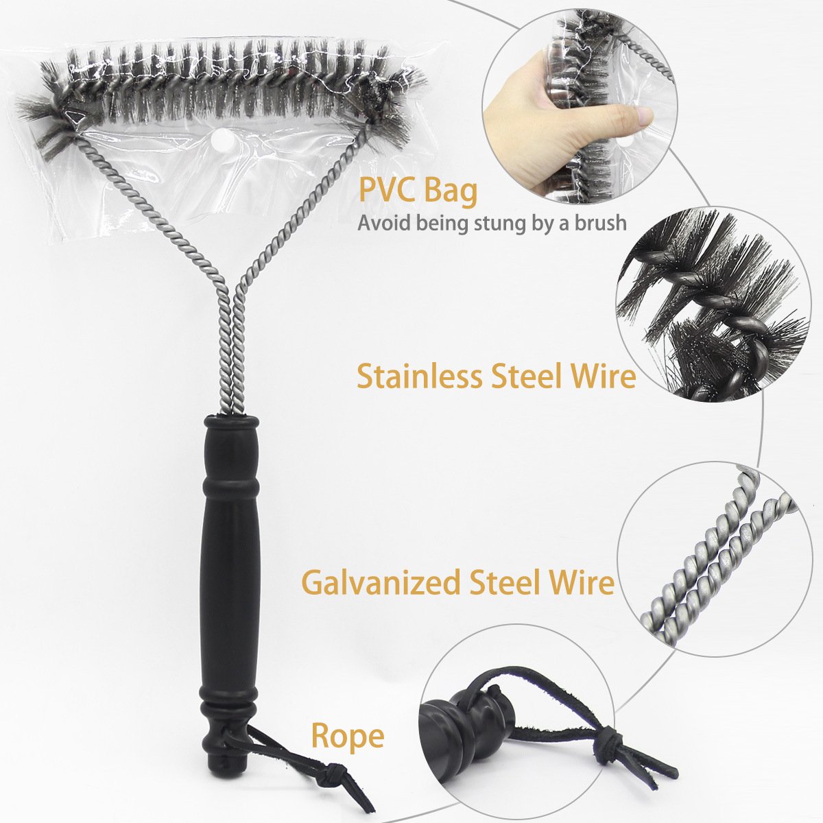 Barbecue Grill BBQ Brush Clean Tool Stainless Steel Wire Bristles Non-stick Cleaning Brushes - Image 5