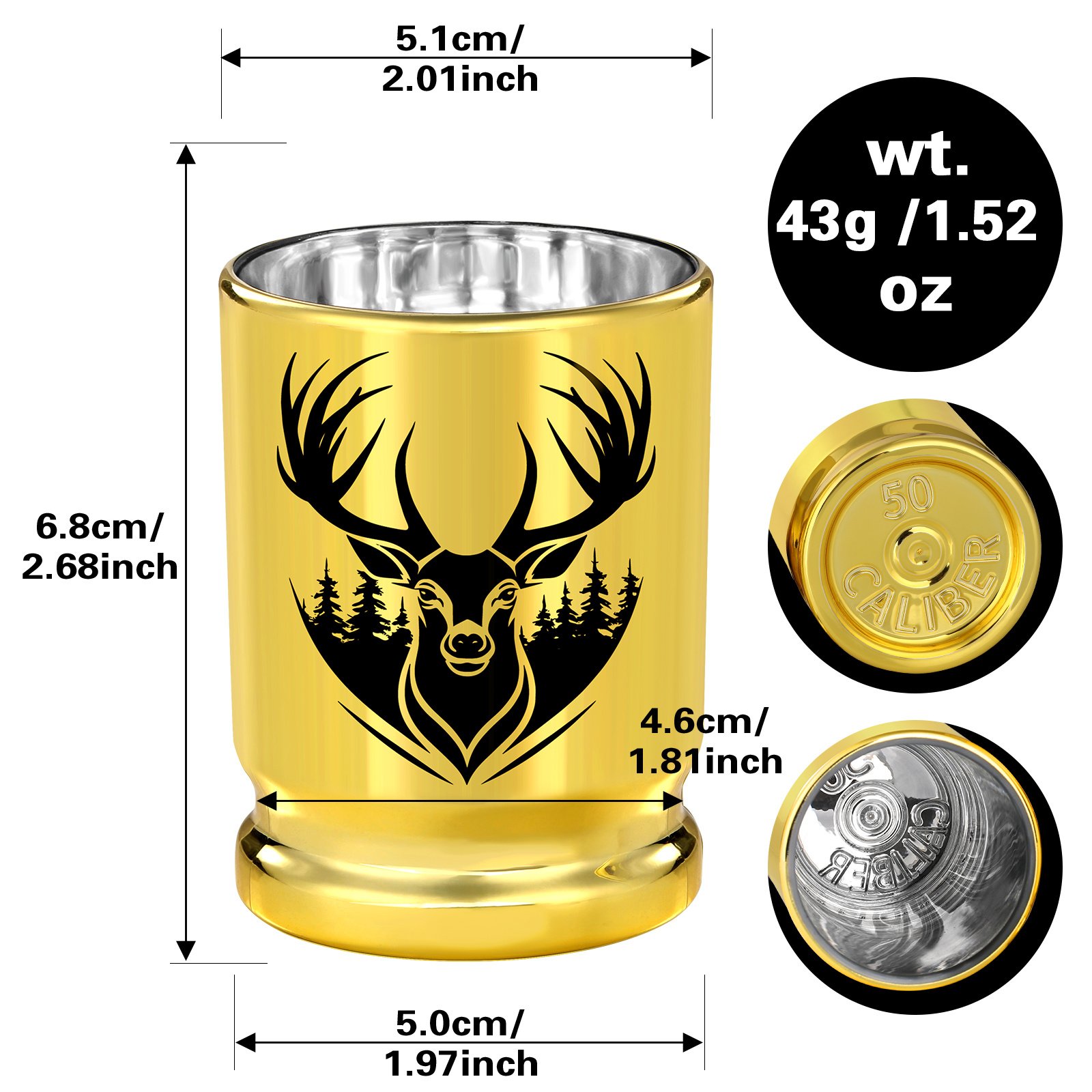 2pcs 50 Caliber Deer Head Golden Plastic Wine Glasses With Gift Box - Leak Proof, Reusable - Stylish Animal Print Design, Suitable For Whiskey, Tequila, Etc - Image 3