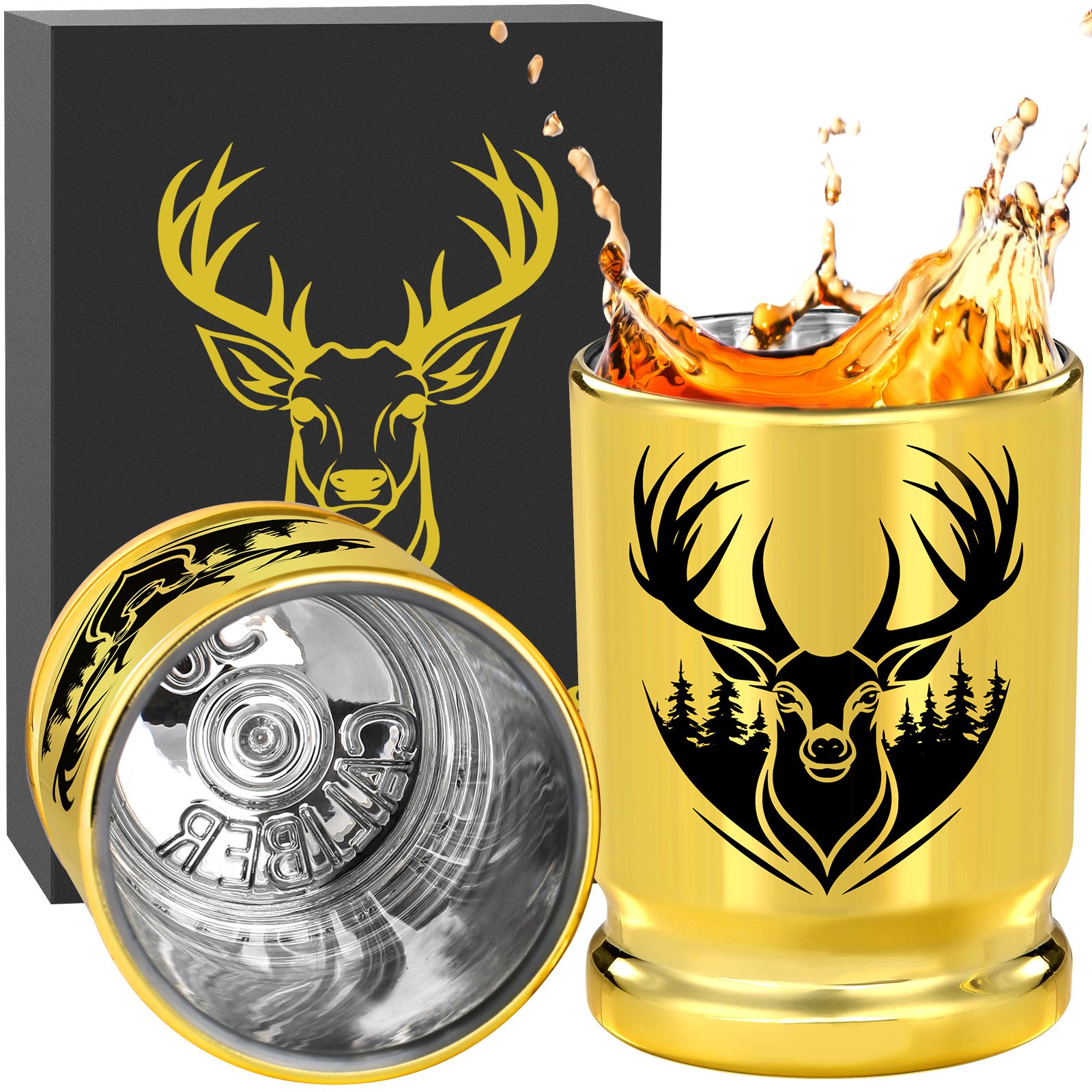 2pcs 50 Caliber Deer Head Golden Plastic Wine Glasses With Gift Box - Leak Proof, Reusable - Stylish Animal Print Design, Suitable For Whiskey, Tequila, Etc - Image 7