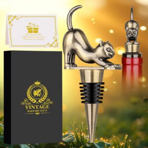 Elegant Upturned Cat Shaped Red Wine Stopper Set With Metallic Luster Bottle Stopper Gift Box, High-end Accessories For Wine Enthusiasts, A Must-have Set For Wine Collectors