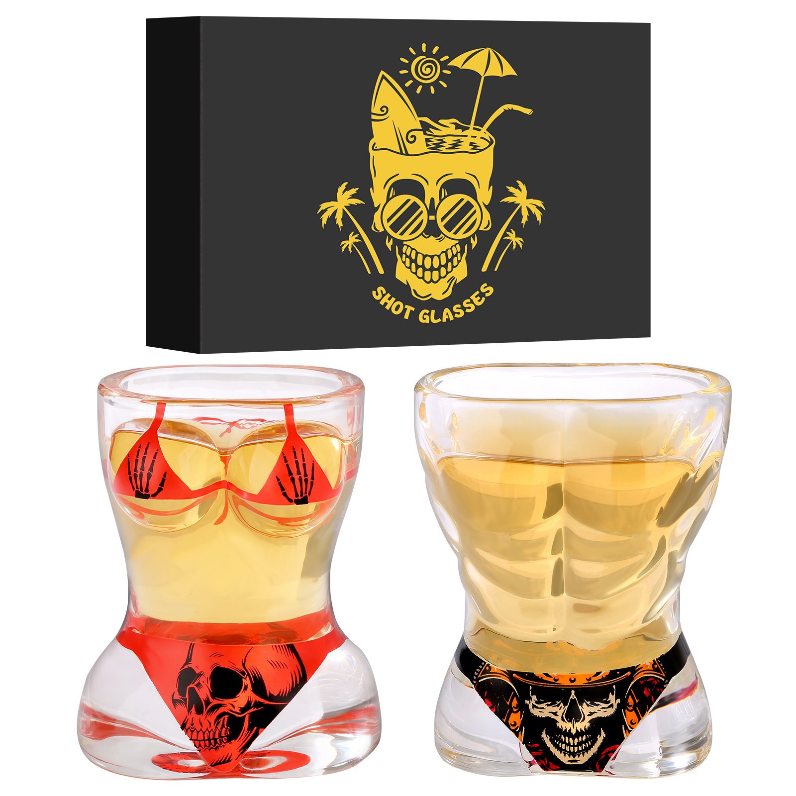 2 Pieces, Black Muscle Men's And Red Bikini Skull Style Glass Small Wine Glasses Bar Tools Christmas Gift, Halloween Gift, Birthday Gift, Company Party Gift, Universal Gift - Image 3