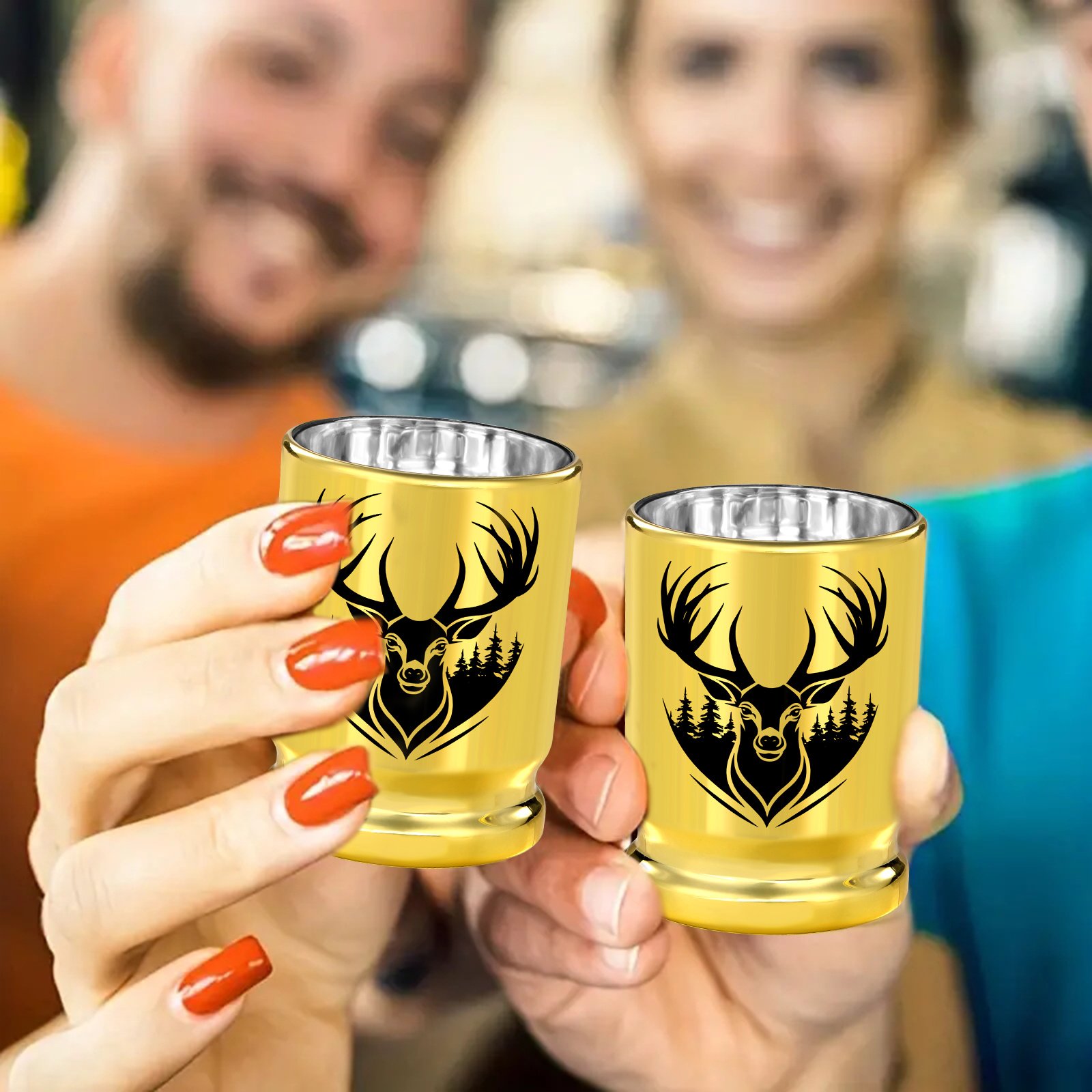 2pcs 50 Caliber Deer Head Golden Plastic Wine Glasses With Gift Box - Leak Proof, Reusable - Stylish Animal Print Design, Suitable For Whiskey, Tequila, Etc - Image 5