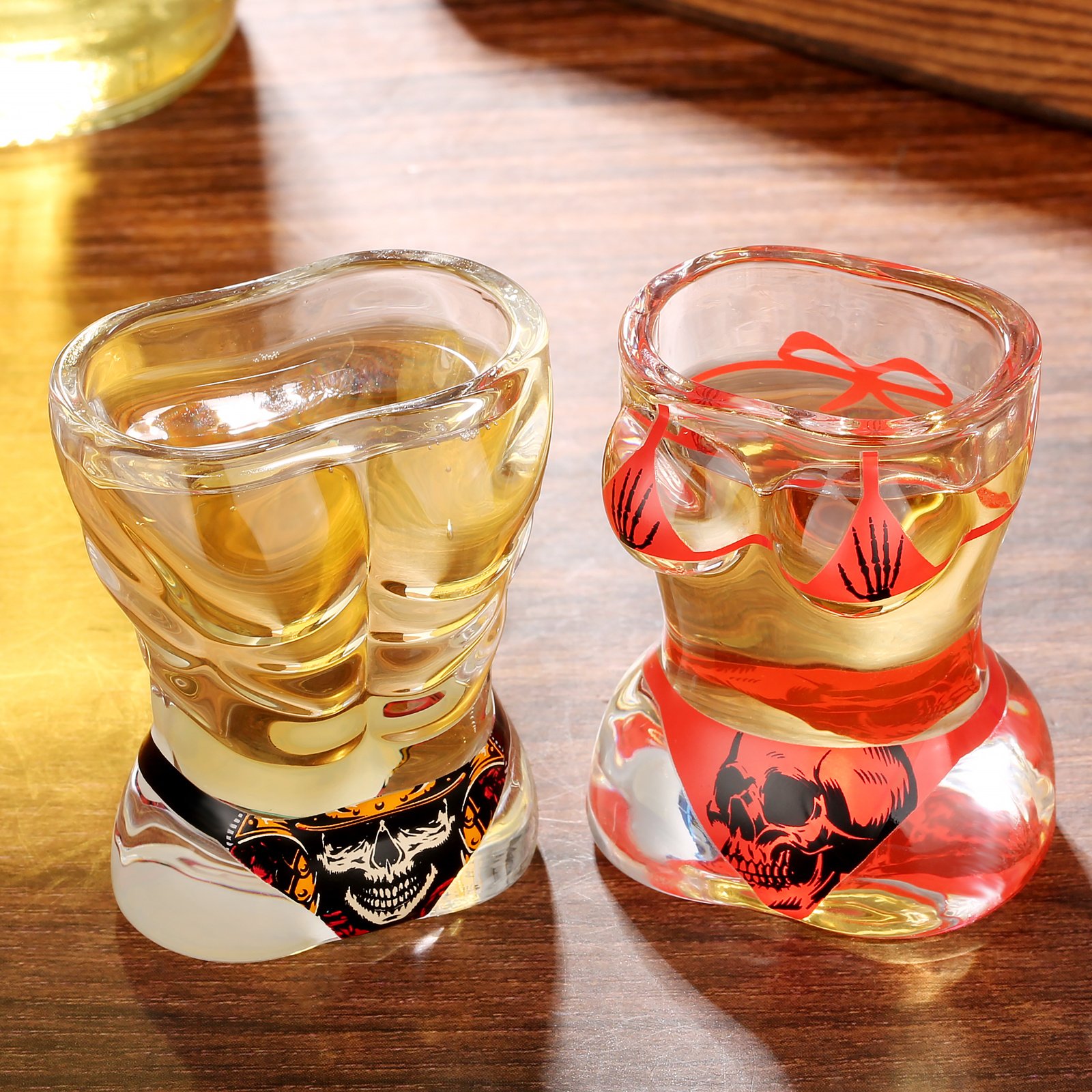2 Pieces, Black Muscle Men's And Red Bikini Skull Style Glass Small Wine Glasses Bar Tools Christmas Gift, Halloween Gift, Birthday Gift, Company Party Gift, Universal Gift - Image 4